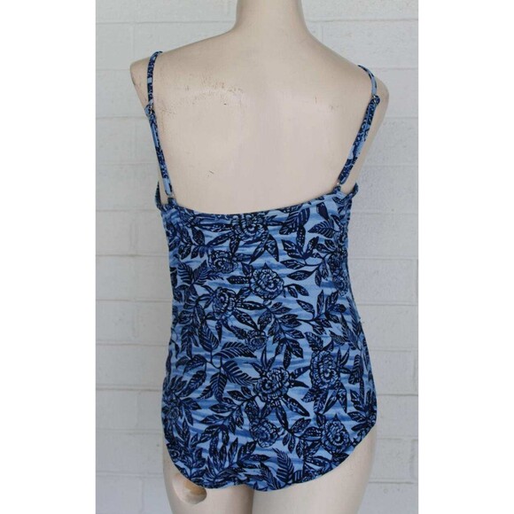 Lands' End 14 Blue Floral Print One Piece Swimsuit - Picture 2 of 6